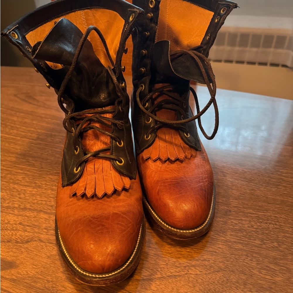 Justin Boots Brown Cowboy Western Roper Boots with Fringe Detail